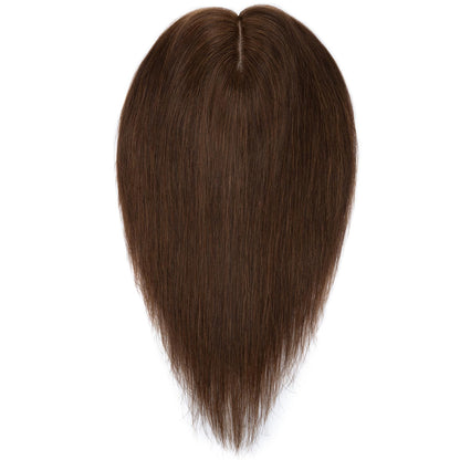 Silk-co Hair Topper made of real hair, 10x12cm base for women, hair topper with Remy silk base, clip-in hairpiece extensions, 45cm04# medium brown.
