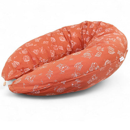 HOBEA-Germany Nursing Pillow 190 cm x 76 cm XXL Nursing Pillow Pregnancy Pillow for Baby and Adults Side Sleeper Pillow Nursing Pillow with Cover Made of Organic Cotton, Forest Dwellers Rust Red