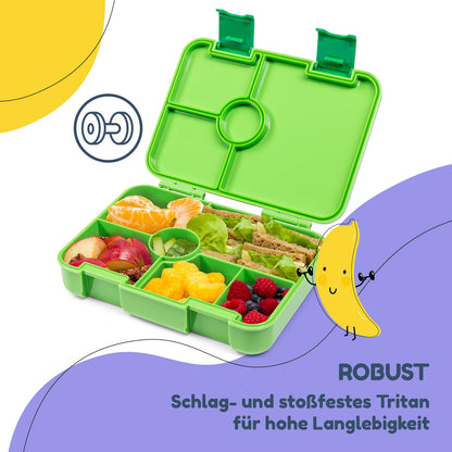 smack munch lunch box for kids with compartments, BPA free bento box for girls & boys, snack box, perfect for school, kindergarten & outings (green)