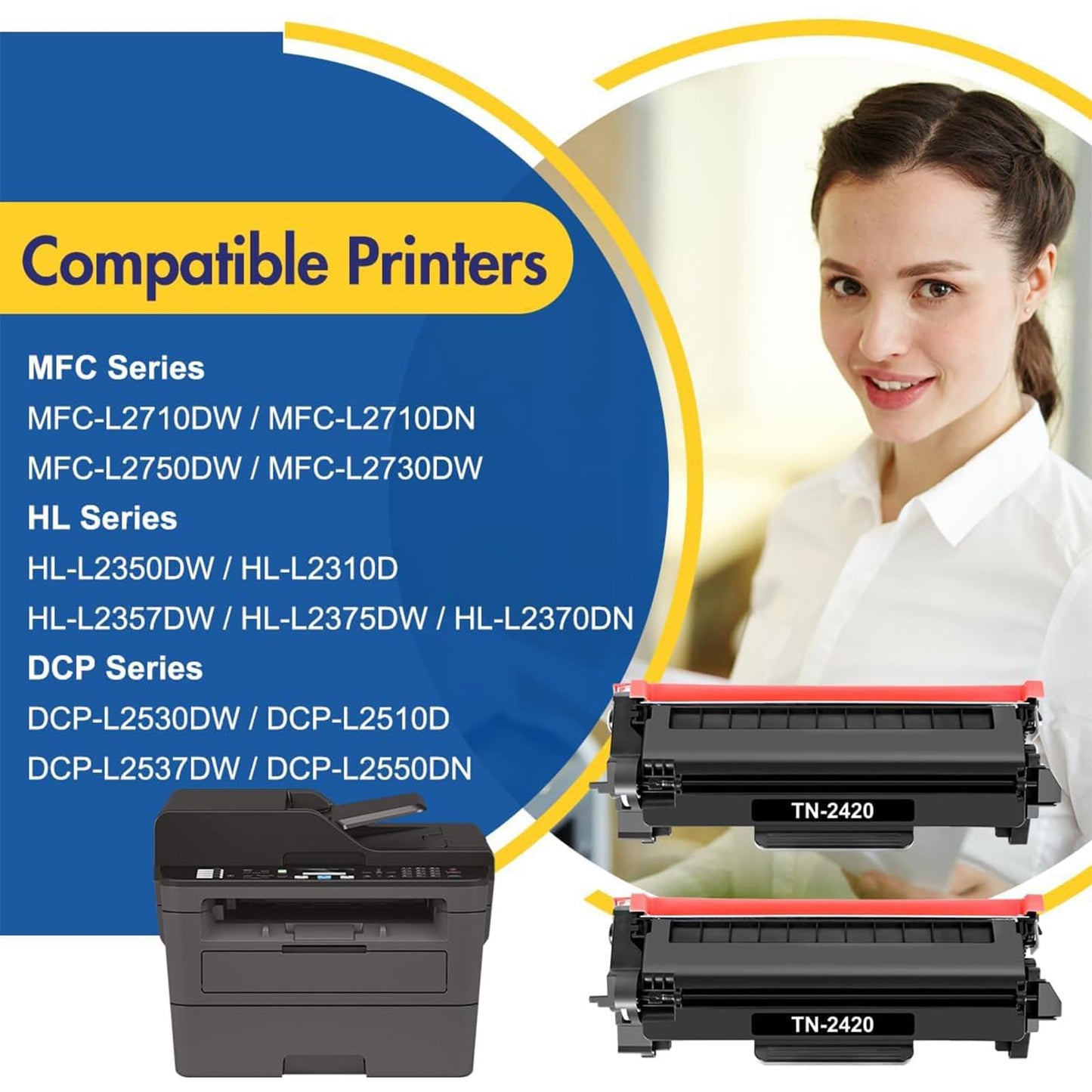 TN2420 TN-2420 MFC L2710DW Toner: Compatible with Brother TN2410 TN-2410 HL-L2350DW HL L2350DW MFC-L2710DW DCP-L2530DW MFC-L2710DN HL-L2310D MFC-L2750DW DCP-L2510D MFC-L2730DW HL-L2375DW 2-Pack Black