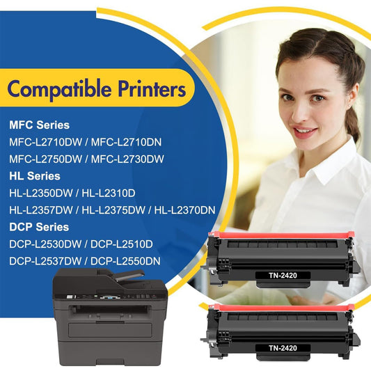 TN2420 TN-2420 MFC L2710DW Toner: Compatible with Brother TN2410 TN-2410 HL-L2350DW HL L2350DW MFC-L2710DW DCP-L2530DW MFC-L2710DN HL-L2310D MFC-L2750DW DCP-L2510D MFC-L2730DW HL-L2375DW 2-Pack Black