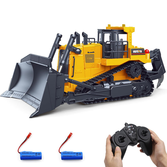 fisca RC Bulldozer, Remote Control 1/16 Fully Functional Construction Vehicle Remote Control Heavy Bulldozer, 2.4 GHz 11-Channel Dozer Front Loader Toy with Light and Sound for Kids