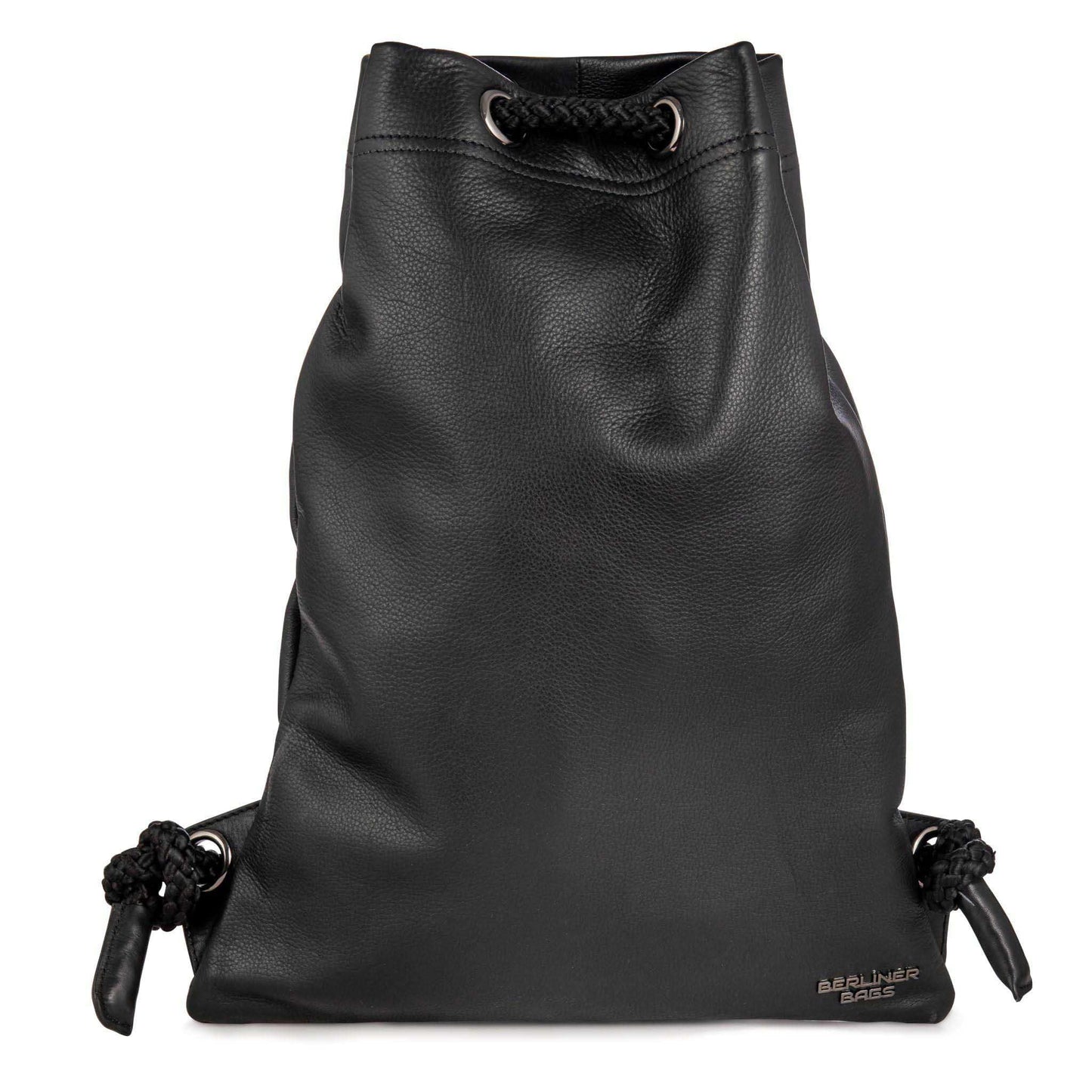 Berlin Bags Premium gym bag made of leather, sports backpack with drawstring for women and men - Black