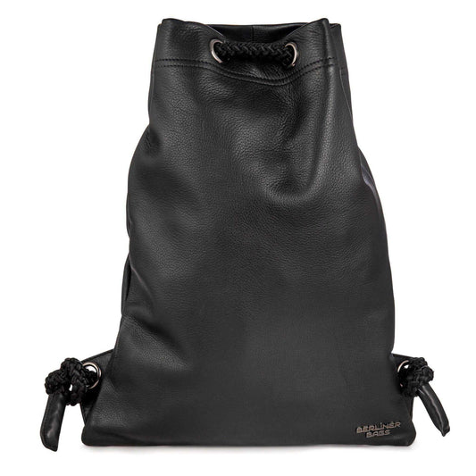 Berlin Bags Premium gym bag made of leather, sports backpack with drawstring for women and men - Black