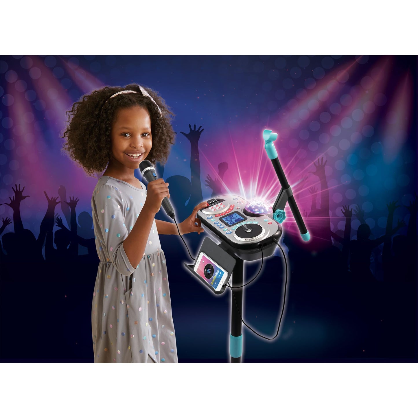 VTech Kidi Super Star DJ Studio Black - 10-in-1 karaoke toy with microphone, detachable DJ mixer, and various effects to edit music - For kids ages 6-12.