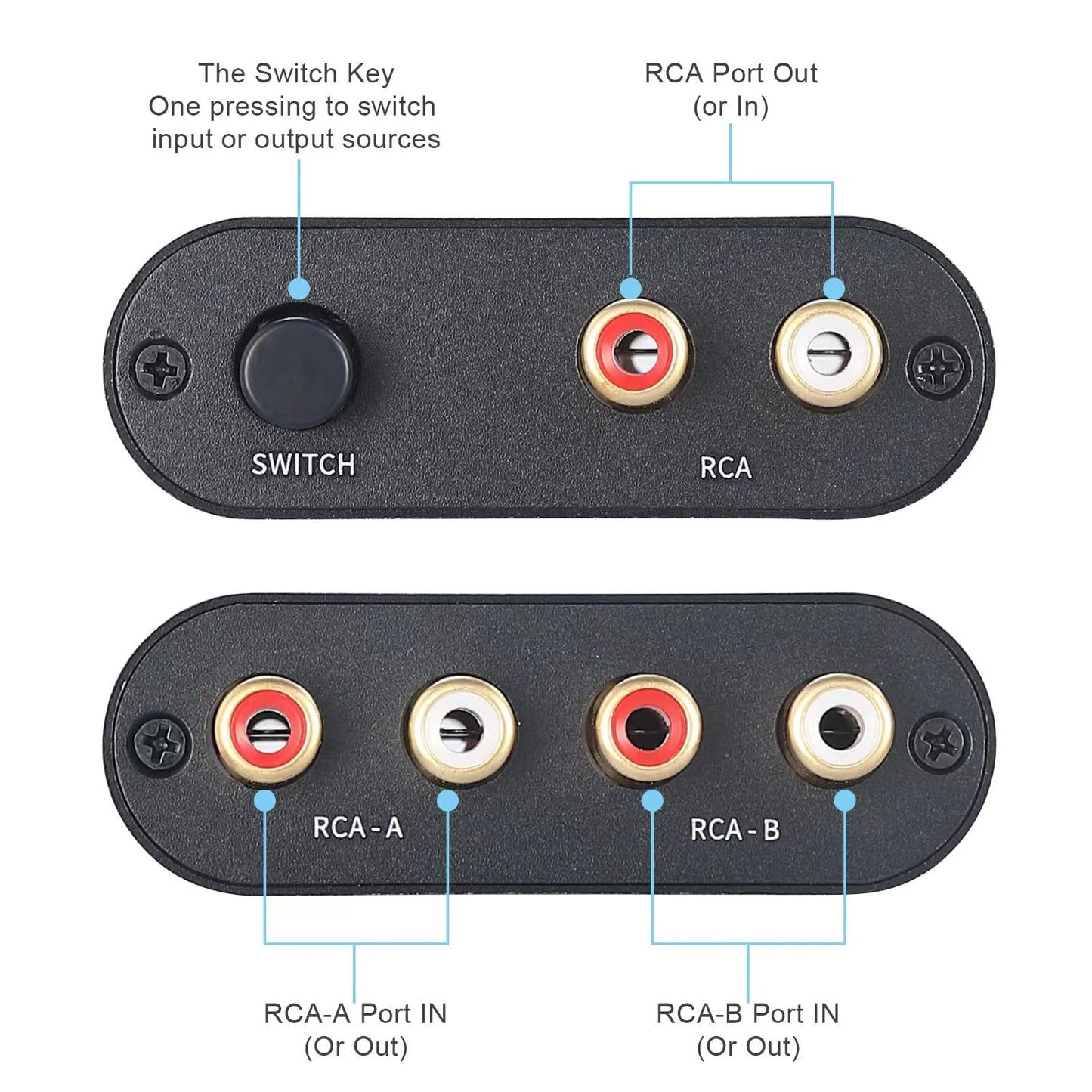 AtNeDcVh 2 Ports 1 Input 2 Output / 2 Input 1 Output bidirectional Audio Switch compatible with RCA 3.5mm connectors, 2-way Stereo K L/R Speaker Headphone Audio Selector Splitter Box