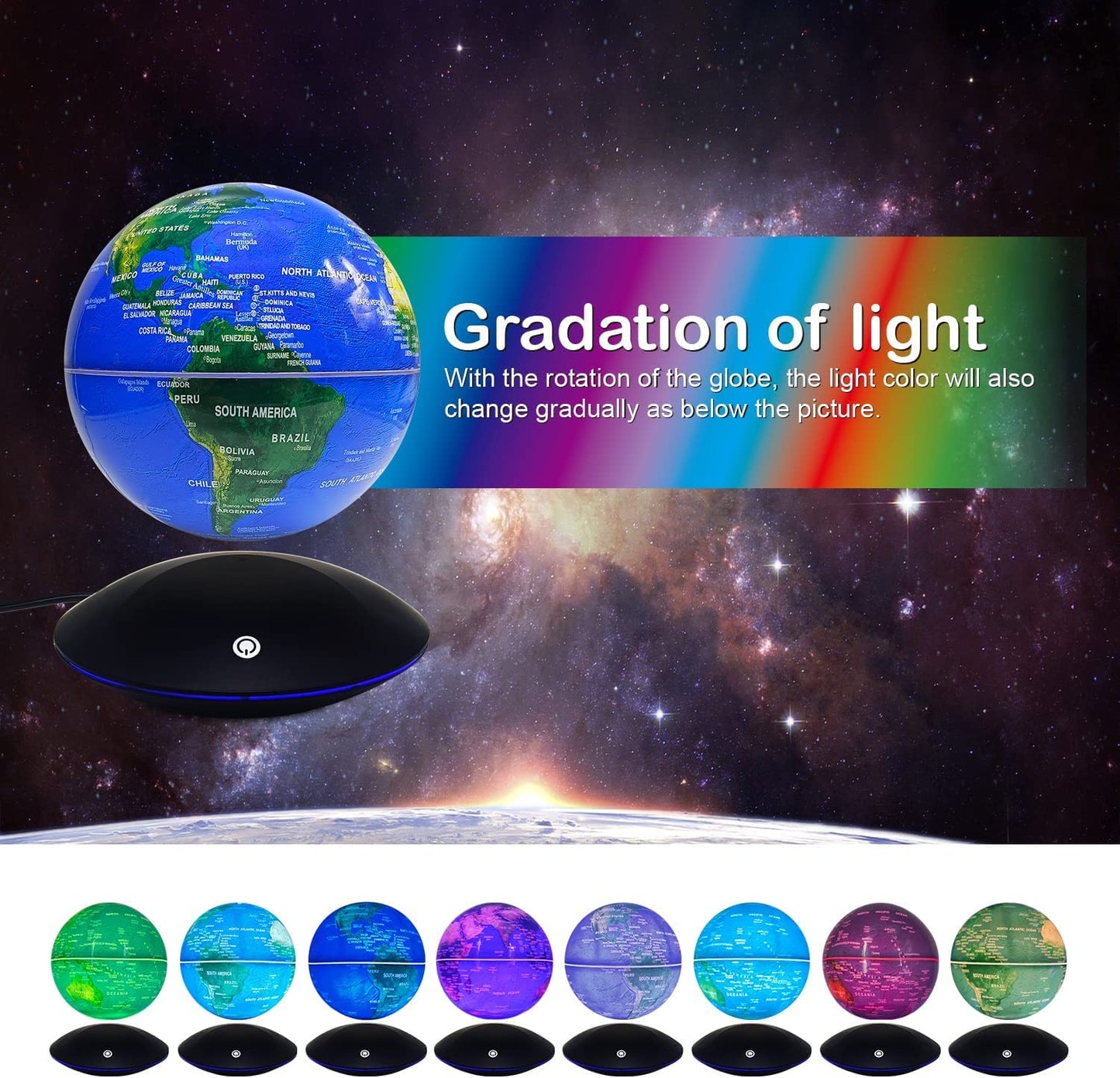 Dracarys Magnetic Levitation Globe with LED Lighting - Anti-Gravity Floating World Map Rotating Earth for Home Office Classroom Decoration, Educational Gift, and Birthdays Anniversaries.