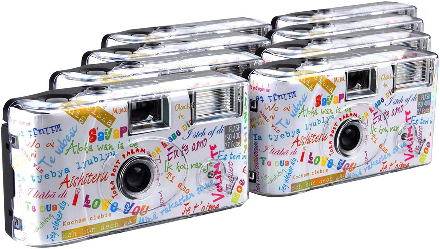 TopShot I like you disposable camera (27 photos, flash, pack of 8) white