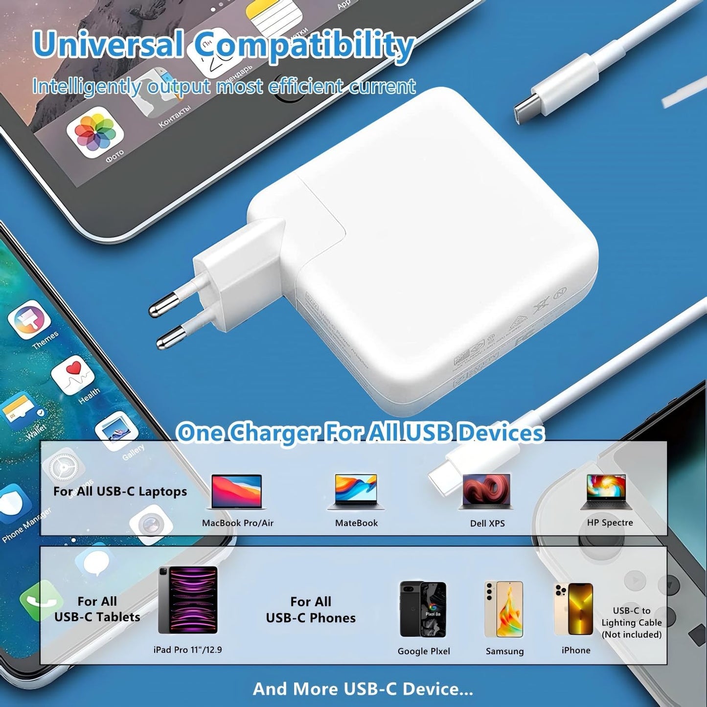 67W USB C Charger, Qiyezinuo Mac Book Charger compatible with MacBook Pro and MacBook Air with USB-C port, iPad Pro and all Type-C devices.