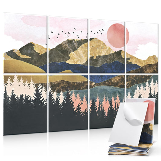 Yrendenge 8 pieces of acoustic panels, self-adhesive soundproof acoustic panels, high-density acoustic panel soundproofing wall panels, 30x40x0.9cm sound absorber wall office wall decoration (mountains trees)