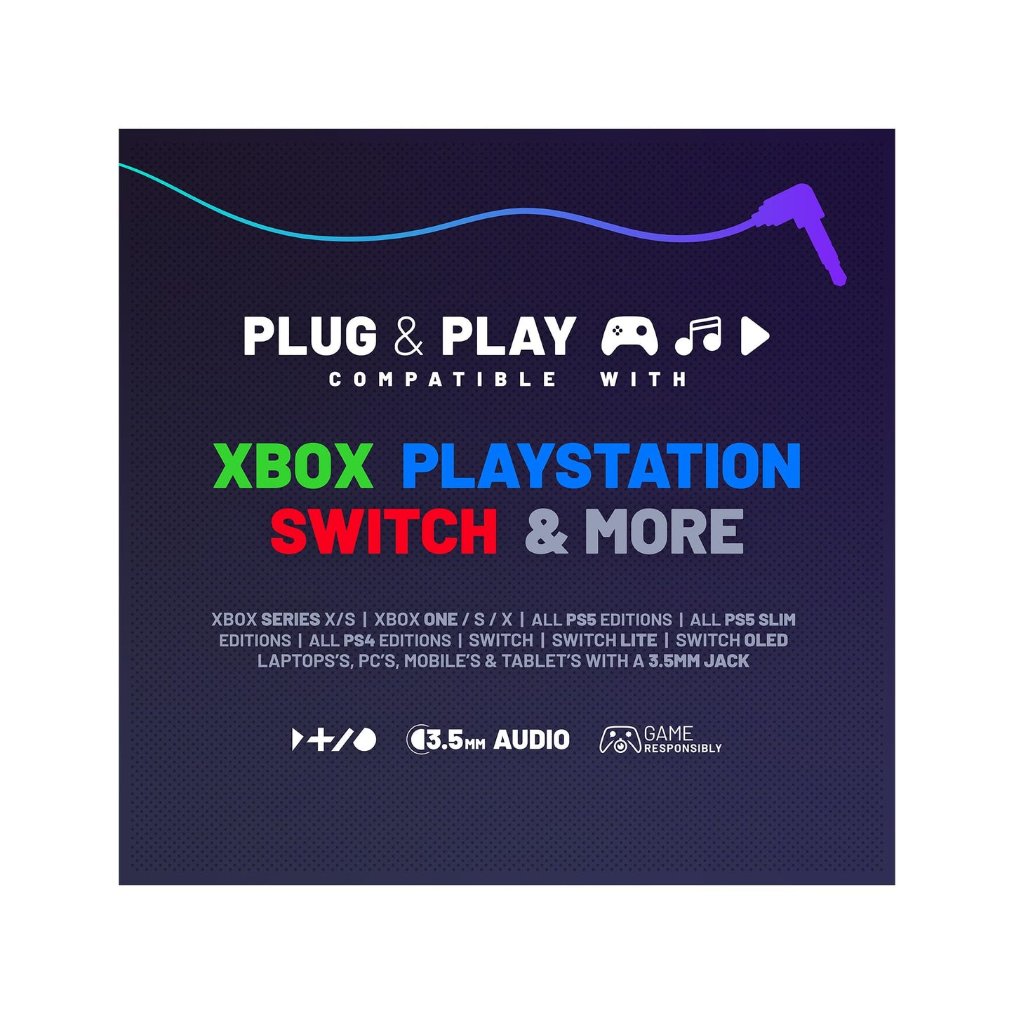 Stealth C6-100 LED Over Ear Gaming Headset for PS4/PS5, Xbox, Nintendo Switch, PC. Features flexible microphone, 3.5mm jack, 1.5m cable, lightweight, comfortable and durable.