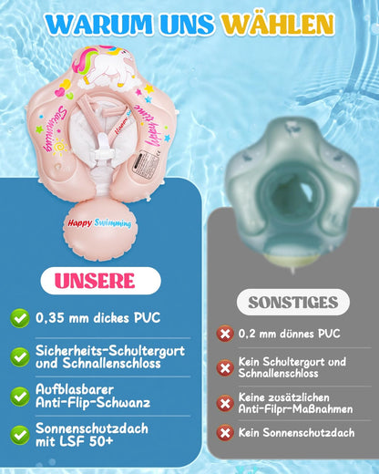 Baby swim ring with UPF50+ sun canopy, removable inflatable swim seat swim trainer, adjustable safety seat, baby swim aid for 3-36 months.