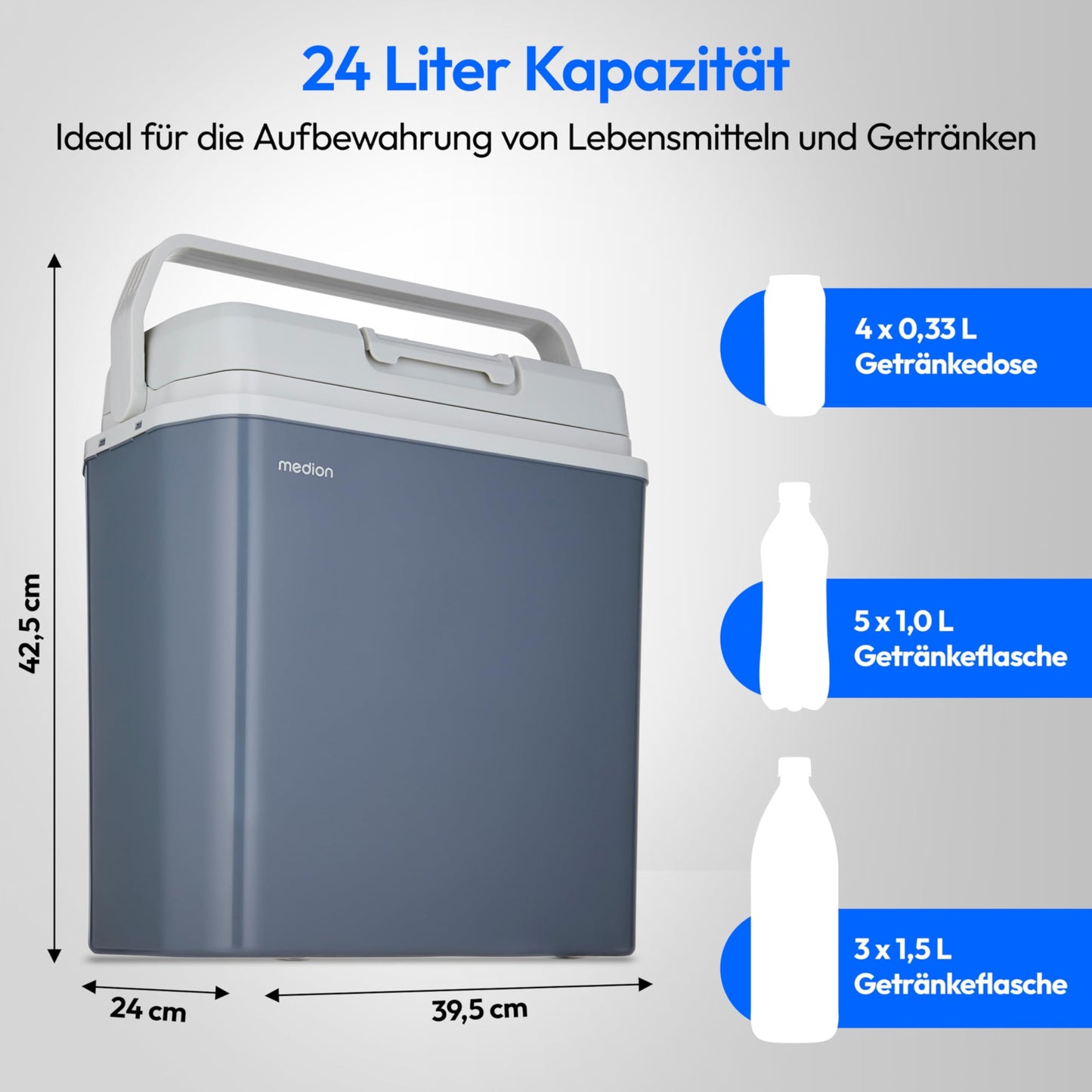 MEDION mobile electric cooler box 2in1 cooling and warming (24 liters, thermo-electric, mini fridge, 3in1 connection 5V USB, 12V & 230V, for car, motorhome, camping, garden, pool, MD13011)
