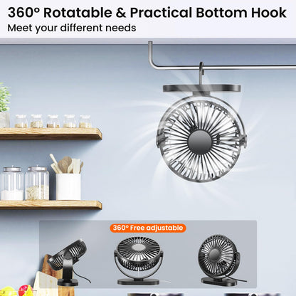 USB desk fan, powerful portable mini fan, 3 speeds for fast cooling, ultra-quiet & vibration-free, 360° rotating small fan with hook for home/office/kitchen.