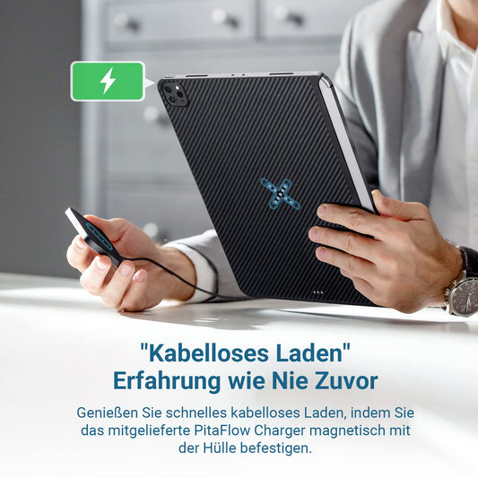 PITAKA case for iPad Pro 12.9" 2022/2021 Magnetic Rechargeable Protective Case Compatible with Magic Keyboard Wireless Charging Ultra Thin Tablet Case made of Aramid Fiber [MagEZ Case Pro] Black/Grey