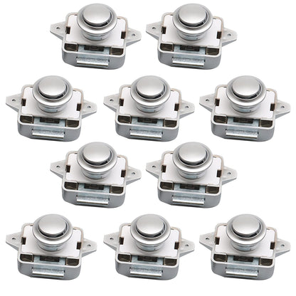 POHOVE 10pcs Push Button Catch Door Lock, Metal Push Button Knob Lock for RV Caravan Van Yacht Drawer Cabinet Door (Silver)