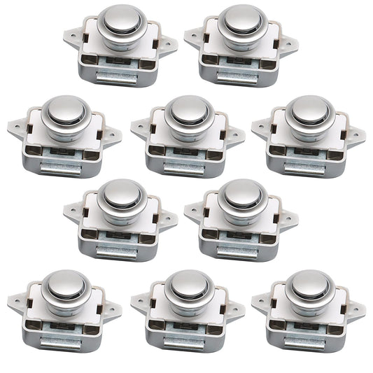 POHOVE 10pcs Push Button Catch Door Lock, Metal Push Button Knob Lock for RV Caravan Van Yacht Drawer Cabinet Door (Silver)