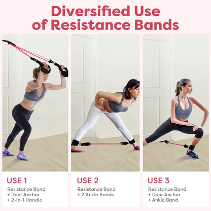 Adjustable Pilates Bar Kit with 6 resistance bands foam handle ankle straps and door anchor for legs hips portable fitness equipment for home for yoga Pilates Stretch shaping Rose