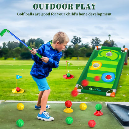 Doloowee Kids Golf Clubs, 2 in 1 Toddler Golf Set with Golf Board, Putting Mat, 6 Balls, Indoor Outdoor Sports Toy Birthday Gifts for Boys Girls 3 4 5 6 Years Old