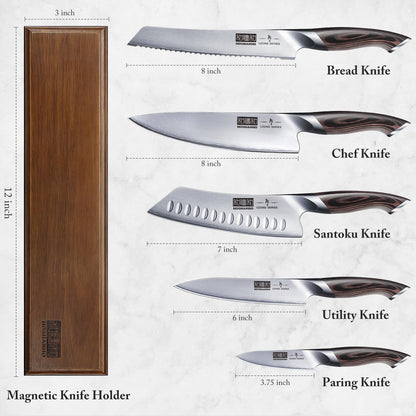 HOSHANHO 6-piece Knife Set, Ultra Sharp Kitchen Knife Set with Magnetic Knife Holder, Professional High Quality Carbon Steel Cooking Knife Set, Ergonomic Pakkawood Handle