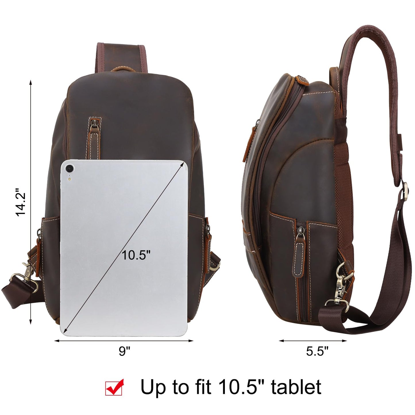 TIDING Men's Small Leather Crossbody Shoulder Bag Sling Bag Chest Bag Anti-Theft Bags for Outdoor, Camping, Travel
