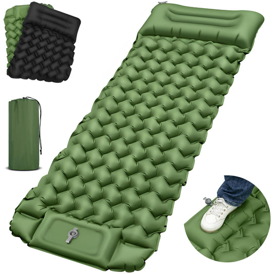 Cirulli Camping Self-Inflating Sleeping Pad, Ultralight Air Mattress with Integrated Pillow, Foot Pump for Quick Inflation, Portable Foldable Air Mattress, Outdoor Single Airbed.