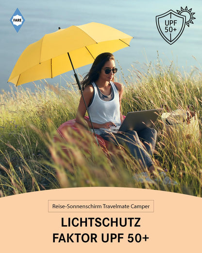 FARE Travel-Sun Umbrella Travelmate Camper - Lightweight & Compact, UV protection UPF50+, Perfect for Travel, Beach, Outdoor & Camping - Can also be used as a rain umbrella.