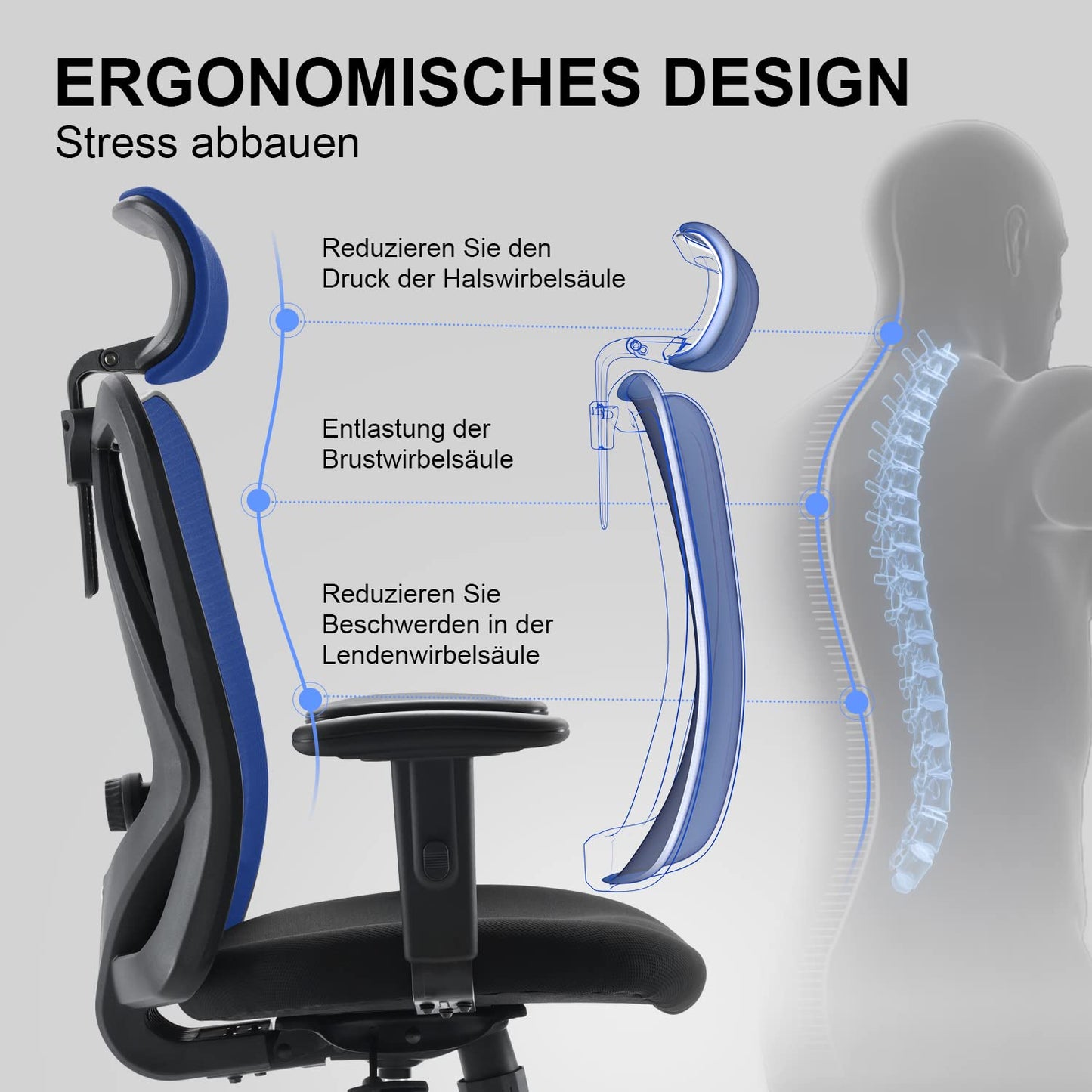 SIHOO ergonomic office chair features adjustable lumbar support, headrest, and armrests, height adjustment, rocking function, supports up to 150kg/330lb.