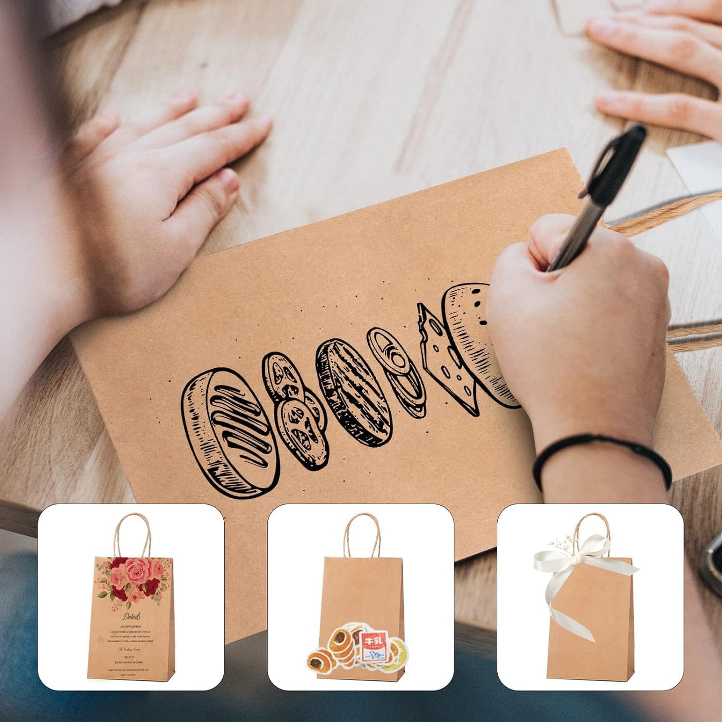 Switory 50 pcs Brown Paper Bags with Handle - 20.3 x 12 x 26.7 cm Small Gift Bags Paper Shopping Bags Kraft Paper Bag for Shopping, DIY, Birthday, Party
