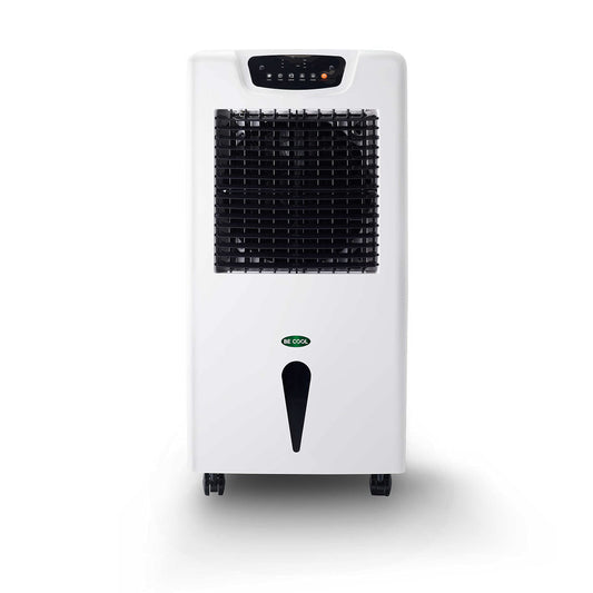 BE COOL air cooler with water cooling, 3-in-1 evaporative cooler, humidifier, fan, oscillation function, air purifier with ionizer, 4 speeds, 63 liter water tank, timer, white/gray.