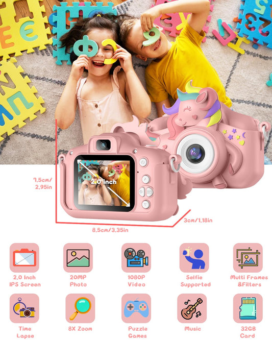 Kids camera, Gofunly Kids Camera 1080P 2.0 inch Screen Camera for Kids with 32GB Card Selfie Digital Camera for 3-12 year old Boys and Girls Christmas Toy