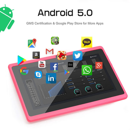 TopLuck 7-inch Android tablet with dual cameras, Wi-Fi, Bluetooth, GPS, in black.