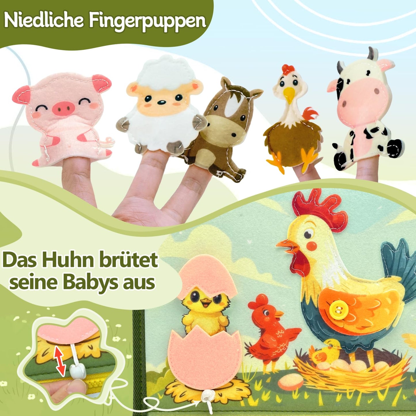 Busy Board German Montessori for 2 3 years, 10 in 1 Montessori toy Activity Board motor skills toy & educational toy for 2 3 4 5 years, Farm Busy Book toddler toy for long trips.