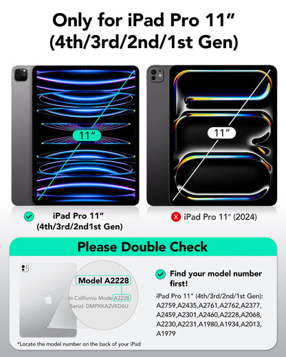 ESR iPad Pro 11-inch Case 2022/2021/2020 (4th/3rd/2nd Gen), Strong Magnetic Attachment, Trifold Stand Cover, Full Pencil 2 Support, Automatic Sleep/Wake, Black