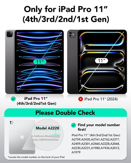 ESR iPad Pro 11-inch Case 2022/2021/2020 (4th/3rd/2nd Gen), Strong Magnetic Attachment, Trifold Stand Cover, Full Pencil 2 Support, Automatic Sleep/Wake, Black