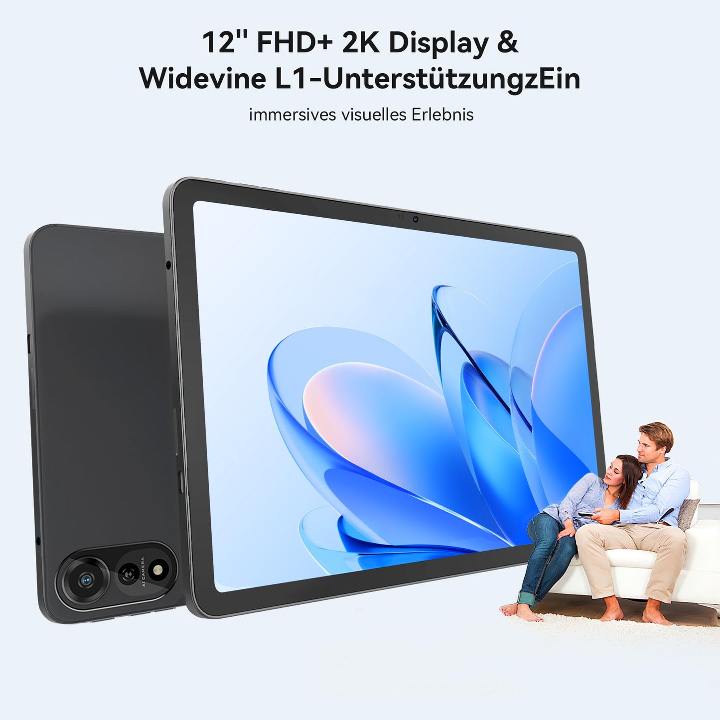 Blackview Mega2 Tablet 12 inch, 6GB RAM+256GB ROM(2TB TF) AI Tablet Android 15 2K FHD Large Display WideVine L1, Dual 4G LTE+5G WiFi, Octa Core T615, Big Battery, 13MP+8MP Camera, GPS/Face ID