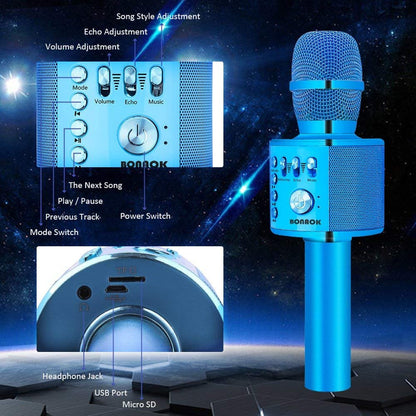 BONAOK Bluetooth Karaoke Microphone Wireless, Karaoke Microphone Echo, Home Party Microphone for Kids with Recording Function, Ideal for Music Playback and Singing, KTV, for iOS/Android/Smartphone (Blue)