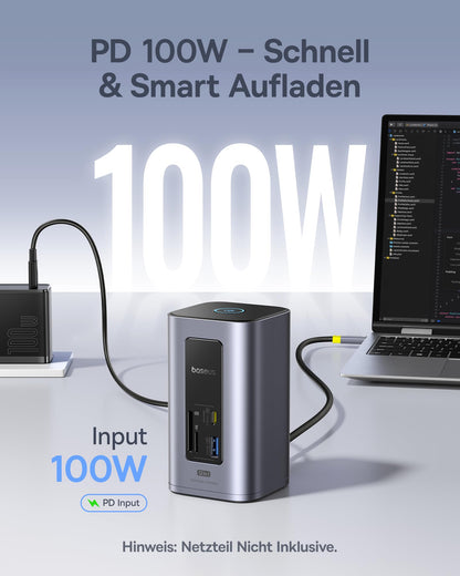 Baseus Docking Station USB-C, Nomos Air 12 in 1, Docking station for 2 monitors, 2 * 4K HDMI, 10Gbps USB-C/A, 100W PD, Gigabit Ethernet, Compatible with Dell/HP/Lenovo/Asus/Acer/Mac laptops.