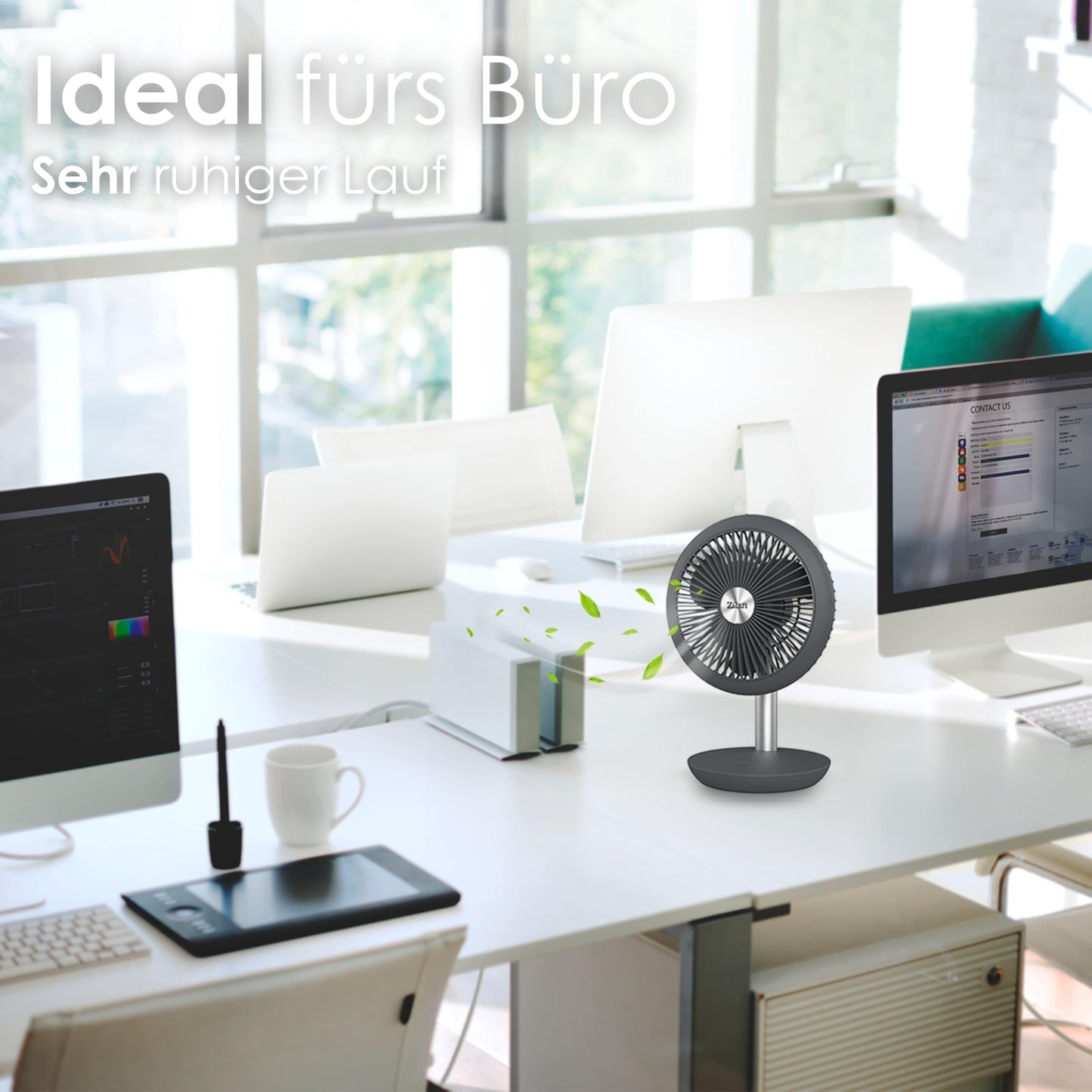 Zilan desk fan very quiet | Cordless | 4000 mAh battery | Fan | 90° adjustable | Desk fan | Air cooler | Energy-saving | 4 levels | 15 h cordless operation