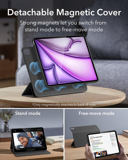 ESR iPad Air 13 inch M3/M2 Case, iPad Air 2025/2024 Case with Pencil Holder, detachable magnetic cover, vertical stand, fully supports Pencil Pro/USB-C, Rebound 360 Series, Black.