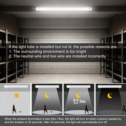LEOEU 36W LED moisture-proof luminaire with motion sensor, 3950LM 120CM LED tube, IP65 waterproof basement luminaire, ceiling light with motion sensor for office hallway stairs garage storage room, 4000K
