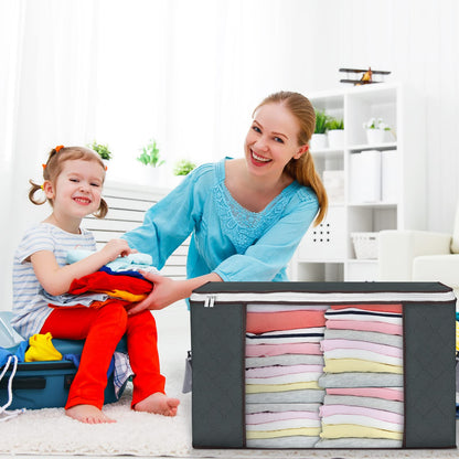 Budding Joy 4 Piece 90 L Storage Bags, Large Storage Boxes with Lid, Moving Boxes, Foldable Underbed Storage Box for Clothing, Comforters, and Bedding, Clothing Storage Boxes (Gray)