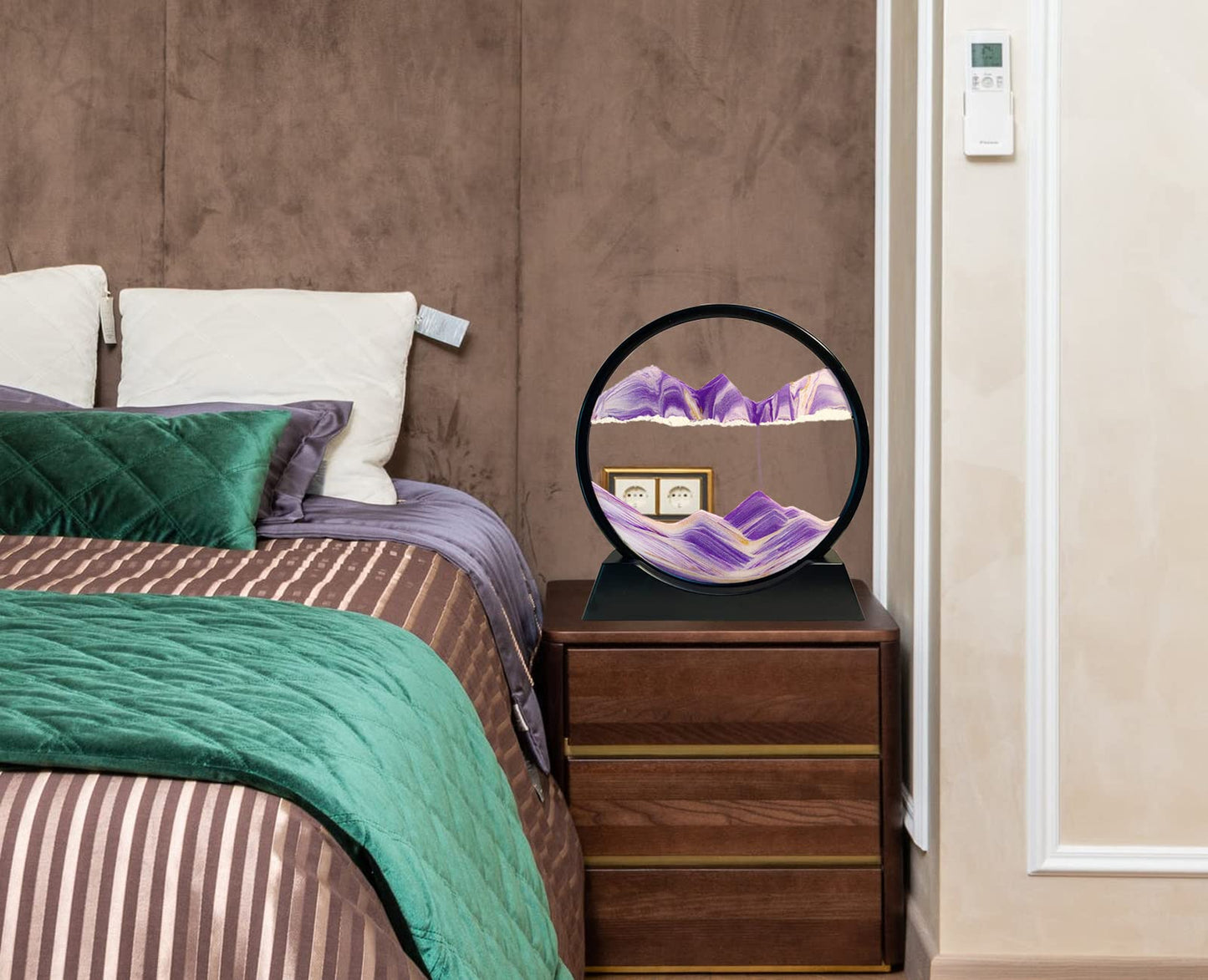 Yuomiker Dynamic 3D Sand Art to Rotate, Flowing Sand Painting in Circular Glass Frame, Moving Sand Picture Natural Landscape, Relaxing Decoration for Office Home Desktop Art (Purple, 12")