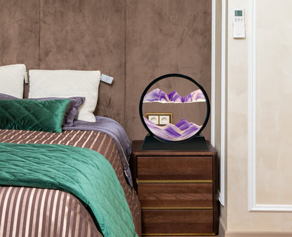 Yuomiker Dynamic 3D Sand Art to Rotate, Flowing Sand Painting in Circular Glass Frame, Moving Sand Picture Natural Landscape, Relaxing Decoration for Office Home Desktop Art (Purple, 12")