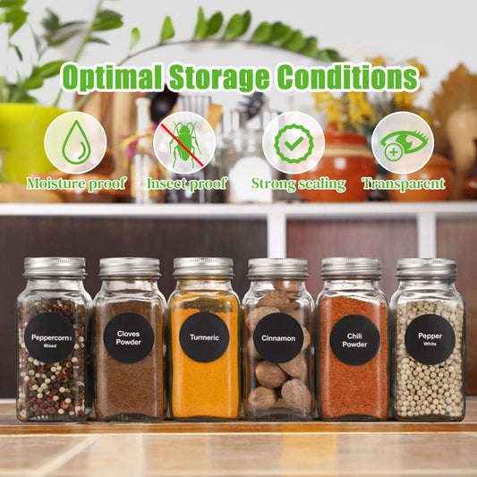 JOYBOY Spice Jars Square, 24pcs Spice Jars Set, Spice Containers with Lid Spice Shakers Glass with Labels, Shaker Insert, Spice Jars Funnel, Brush, Spice Jars Set for Storing Spices