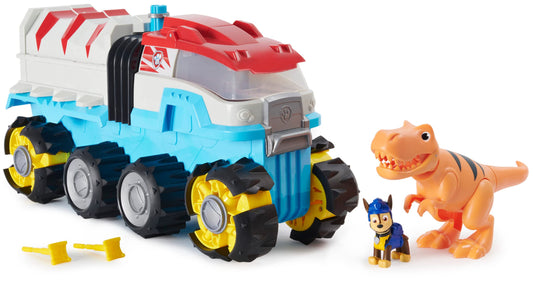 PAW PATROL Dino Rescue Dino Patroller team vehicle with motorized drive, Chase figure and large dinosaur, for ages 3 and up, battery-operated, with sound effects and room for basic vehicles.