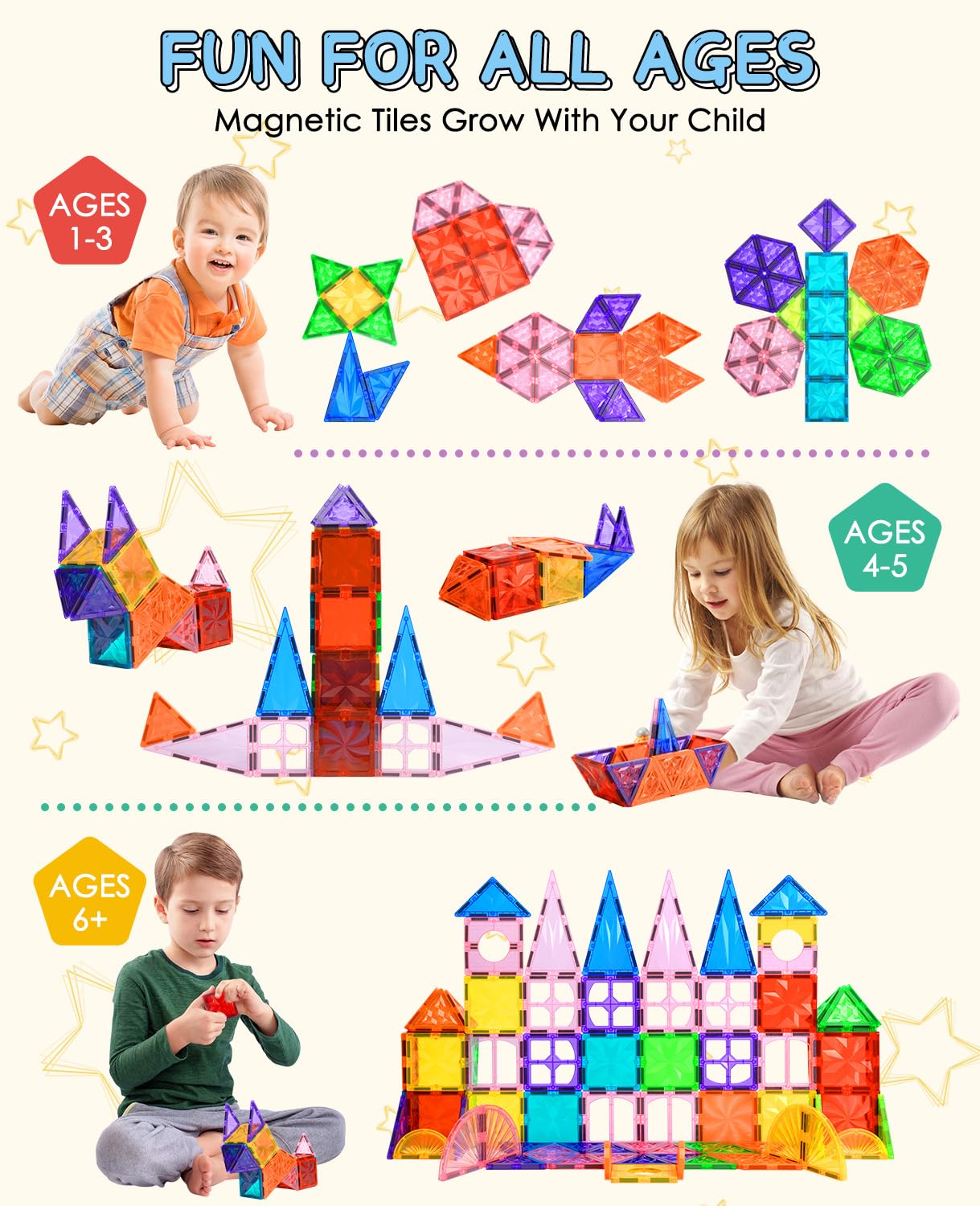 DXJXMAX Magnetic Building Blocks 80 Pieces, Magnetic Toy Magnetic Tiles, Magnetic Building Bricks Kit Kids STEM Creativity Promotion, Children's Games for 3+ Year Old Boys and Girls
