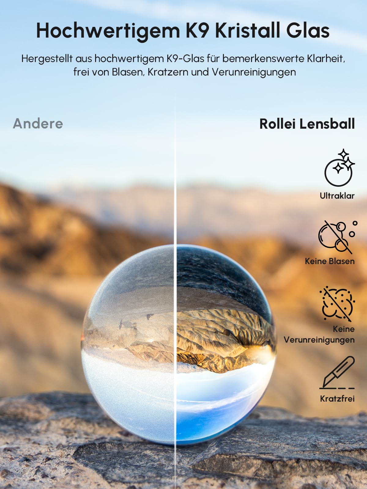 Rollei Lensball 110mm | Glass orb | Crystal ball | Photo sphere with storage bag & microfiber cleaning cloth for glass ball photography.