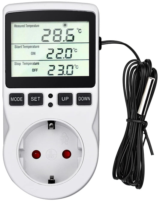 Temperature controller 230v Digital Thermostat Socket Plug thermostat with sensor Timer, Temperature socket heating cooling for greenhouse heating blanket water tank