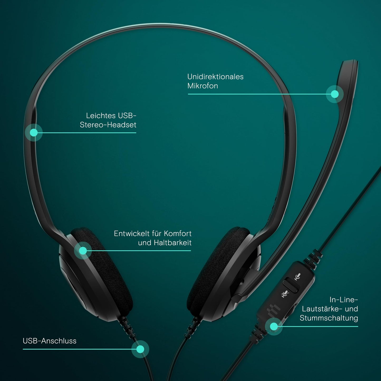 EPOS PC 8 USB On-Ear Stereo Wired Headset with Microphone, Wired Headphones, Inline Volume, Mute, Microphone Noise Cancelling, High Quality, for Laptop, PC, Mac - Online Calls Teaching